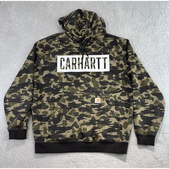 Carhartt Camouflage Hoodie Sweatshirt Men's Large Loose Fit Camo Midweight - Picture 1 of 10